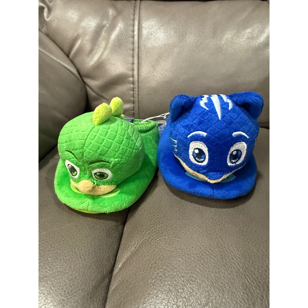 PJ Masks Catboy Gekko Mismatched Plush Slippers Blue Green Kids XL 11-12 NWT